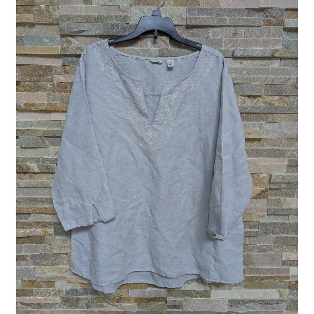 L.L. Bean Women's Linen Blend Tunic Gray Shirt Lace XL Petite